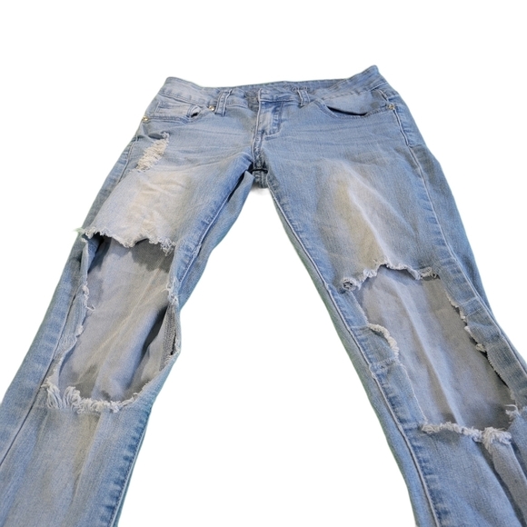 Final Price -Light Blue Distressed Low Rise Jeans - BamBoo Size 3/4 - Picture 1 of 11